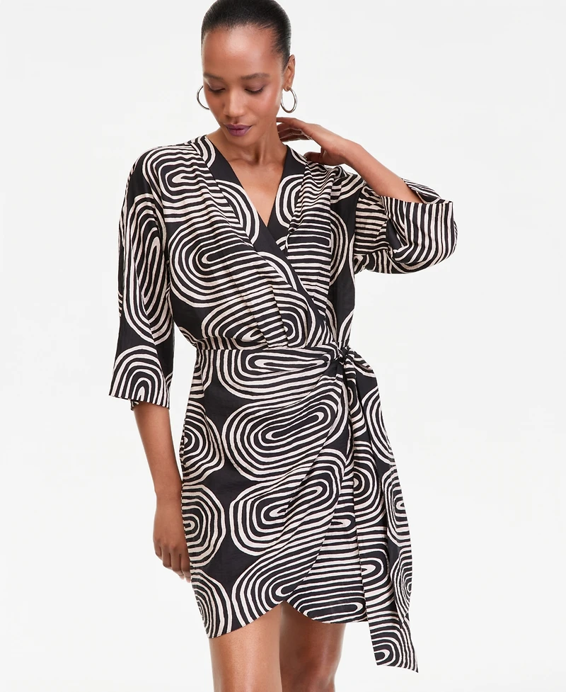 I.n.c. International Concepts Women's 3/4 Sleeve Printed Kimono Dress, Macy's Exclusive