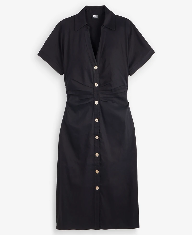 I.n.c. International Concepts Women's Short Sleeve Linen-Blend Shirt-Dress, Macy's Exclusive