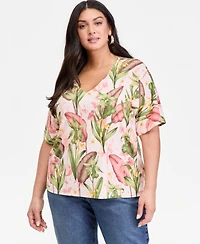 I.n.c. International Concepts Plus Printed V-Neck Top, Macy's Exclusive