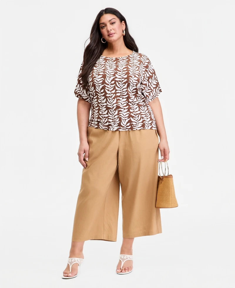 I.n.c. International Concepts Plus Printed Boat Neck Top, Macy's Exclusive