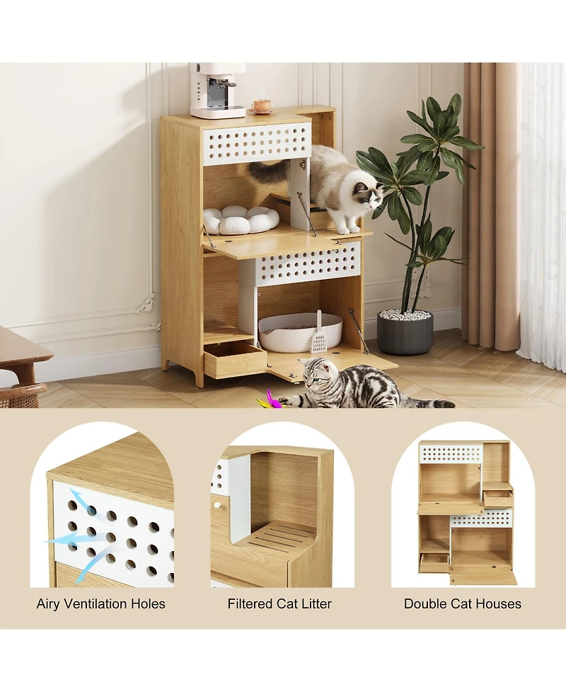 Zeus and Ruta Modern 2 In 1 Cat Furniture With Litter Box Enclosure Side Table and Storage in Natural