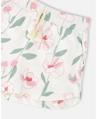 Deux par Deux Little Girls French Terry Shorts Off White Printed Flowers