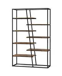 Slickblue Industrial 6 Tier Ladder Bookshelf 72 Inch Wall Storage Shelf