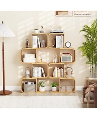 Slickblue 4 Tier Wicker S-Shaped Bookcase with Open Cubes Organizer Shelf