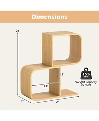 Slickblue S-Shaped 2 Tier Wicker Bookcase for Living Room or Study