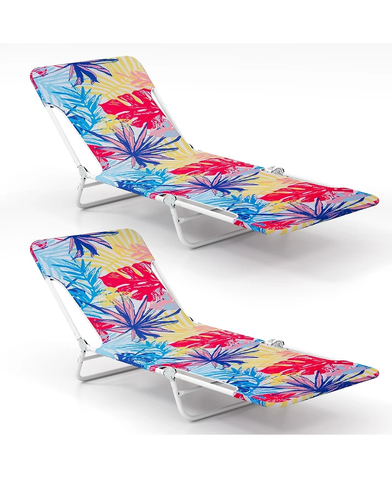 Sugift Two Piece Lay Flat Beach Recliner Chairs with Carry Strap