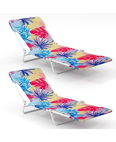 Sugift Two Piece Lay Flat Beach Recliner Chairs with Carry Strap