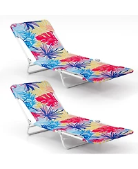 Sugift Two Piece Lay Flat Beach Recliner Chairs with Carry Strap