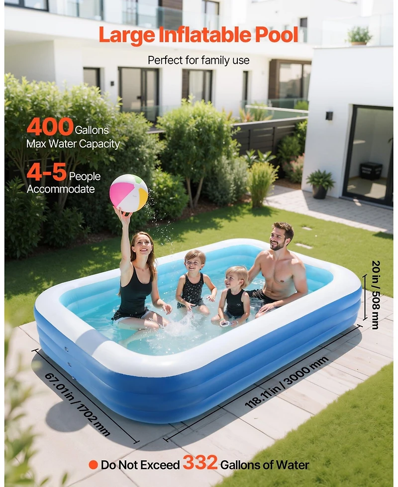 Mecale 118 x 67 x 20 Inch Inflatable Swimming Pool for Kids and Adults with Repair Patch