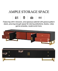 Rainsken Modern Media Console for TVs up to 75", Living Room Entertainment Center with 4 Drawers and 2 Storage Cabinets