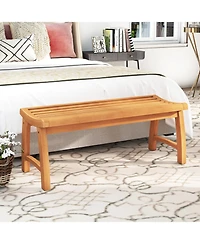 Sugift Teak Wood Outdoor Backless Bench with Contoured Slatted Seat