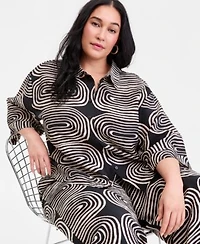 I.N.C. International Concepts Plus Size Printed 3 4 Sleeve Button Front Shirt Printed High Rise Wide Leg Pants Macys Exclusive