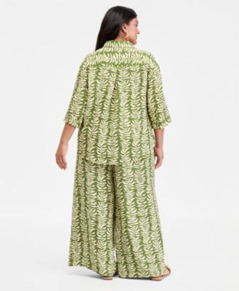 I.N.C. International Concepts Plus Size Printed 3 4 Sleeve Button Front Shirt Printed High Rise Wide Leg Pants Macys Exclusive