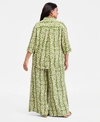 I.N.C. International Concepts Plus Size Printed 3 4 Sleeve Button Front Shirt Printed High Rise Wide Leg Pants Macys Exclusive