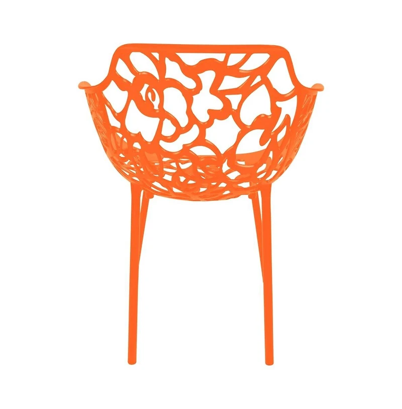 LeisureMod Devon Patio Dining Arm-Chair Set of Aluminum Stackable Design Side Chair
