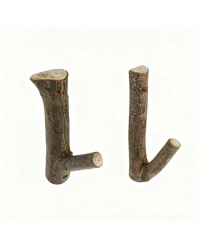 Yigii 2-Piece Real Wood Branch Wall Hooks with Bark,Rustic Decor