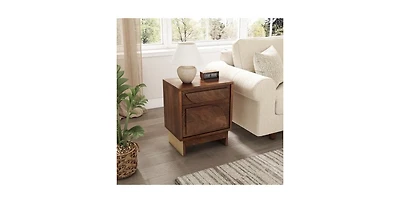 Flynama Elegant Modern Wooden Nightstand with 1 Drawers Walnut Finish Bedside Table for Bedroom Living Room