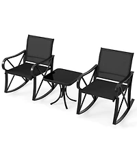 Gouun 3-Piece Patio Rocking Chair Set with Tempered Glass Side Table