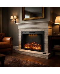 33" Recessed-in Realistic Flame Electric Fireplace with Adjustable Heat, Timer