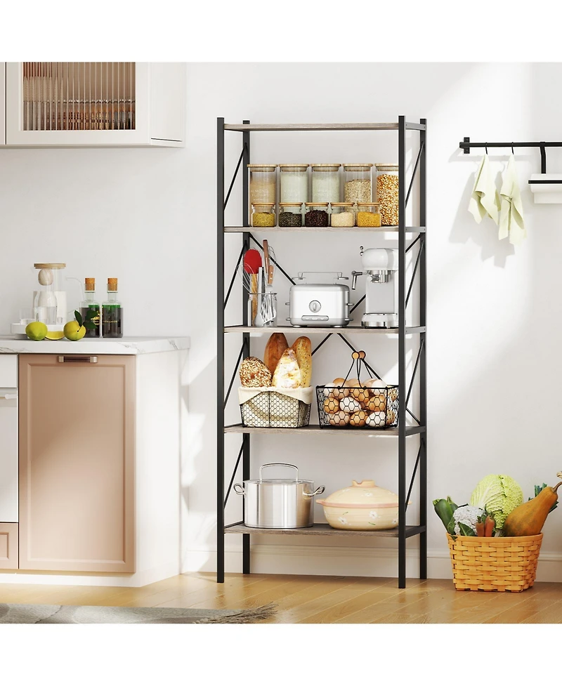 Slickblue 5 Tier Open Shelf Bookcase with Heavy Duty Metal Frame