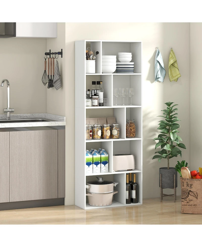 Sugift Tall Five Tier Geometric Bookshelf with Ten Storage Cubes