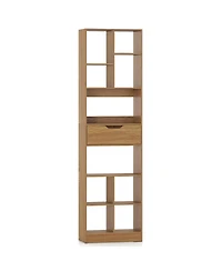 Sugift Tall Freestanding Bookcase with Drawer and Ten Cube Storage