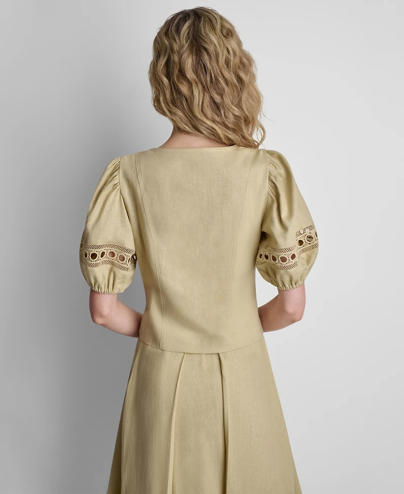 Dkny Women's Puff-Sleeve Zip-Up Blouse