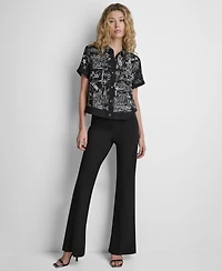 Dkny Women's Printed Short-Sleeve Camp Shirt