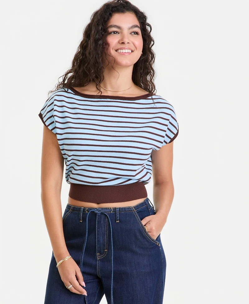 Ultra Flirt Juniors' Boat-Neck Cap-Sleeve Sweater