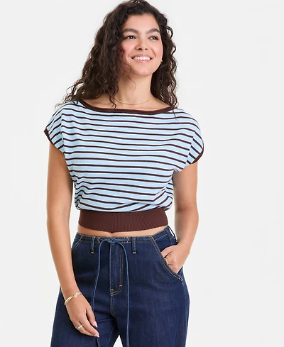 Ultra Flirt Juniors' Boat-Neck Cap-Sleeve Sweater