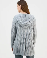 Hippie Rose Juniors' Open-Front Pointelle-Knit Hooded Cardigan