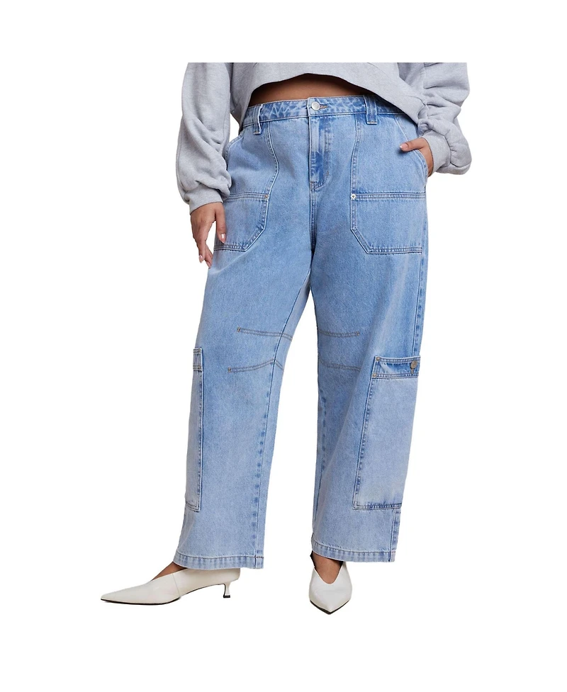 Eloquii Women's Low Rise Pocket Detail Loose Jean