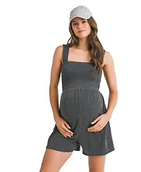Hello Miz Maternity Ribbed Knit Square Neck Smocked Sleeveless Romper