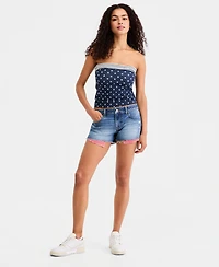 Celebrity Pink Juniors' Gingham Exposed-Pocket Denim Shorts