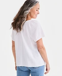 Style & Co Petite Solid Gauge Flutter Short-Sleeve Cotton Top, Macy's Exclusive