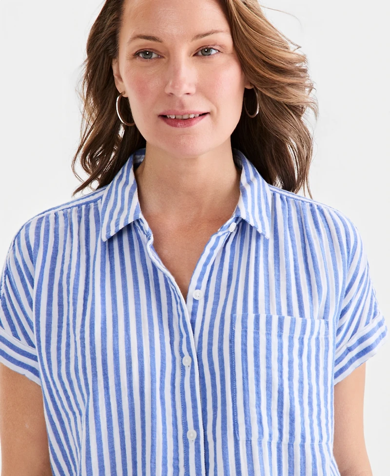 Style & Co Women's Striped Cotton Gauze Button-Up Shirt, Macy's Exclusive