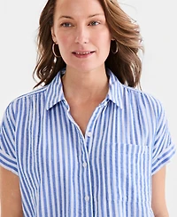 Style & Co Women's Striped Cotton Gauze Button-Up Shirt, Macy's Exclusive