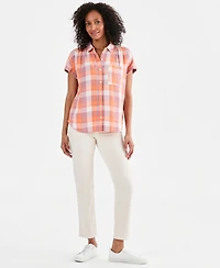 Style & Co Women's Plaid Cotton Gauze Button-Up Shirt, Macy's Exclusive