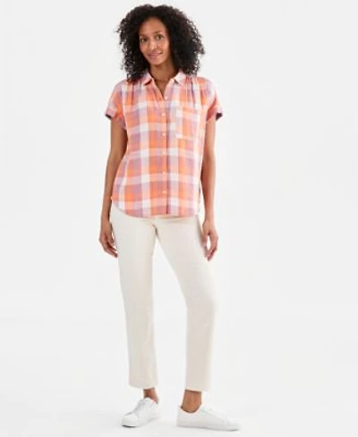 Style Co Womens Plaid Cotton Gauze Button Up Shirt Macys Exclusive