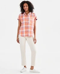 Style Co Womens Plaid Cotton Gauze Button Up Shirt Macys Exclusive