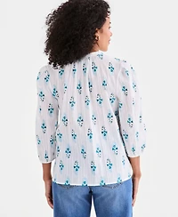 Style & Co Women's Cotton Pintuck-Front 3/4-Sleeve Top, Macy's Exclusive