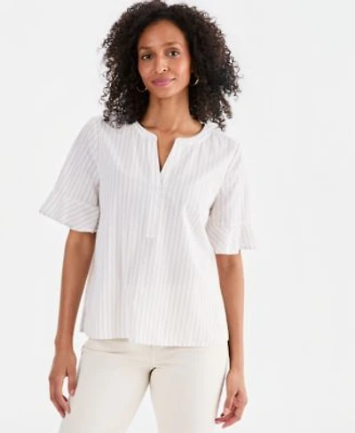 Style Co Womens Striped Cotton Split Neck Popover Top Macys Exclusive