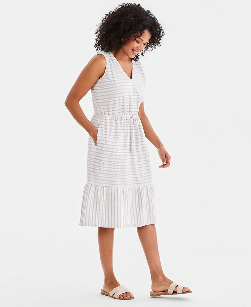 Style & Co Women's Striped Tie-Waist Midi Dress, Macy's Exclusive