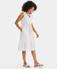 Style & Co Women's Striped Tie-Waist Midi Dress, Macy's Exclusive
