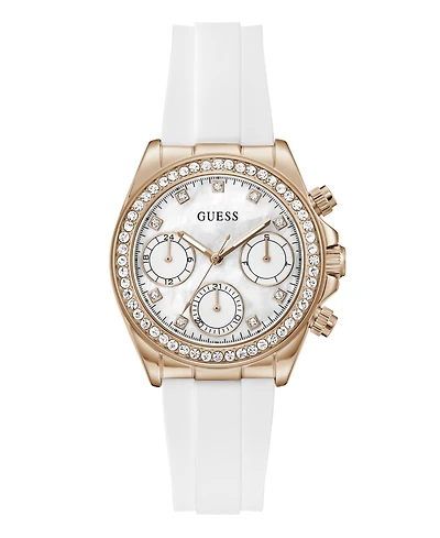 Guess Women's Rose Gold-Tone White Silicone Multi-Function Watch, 36mm