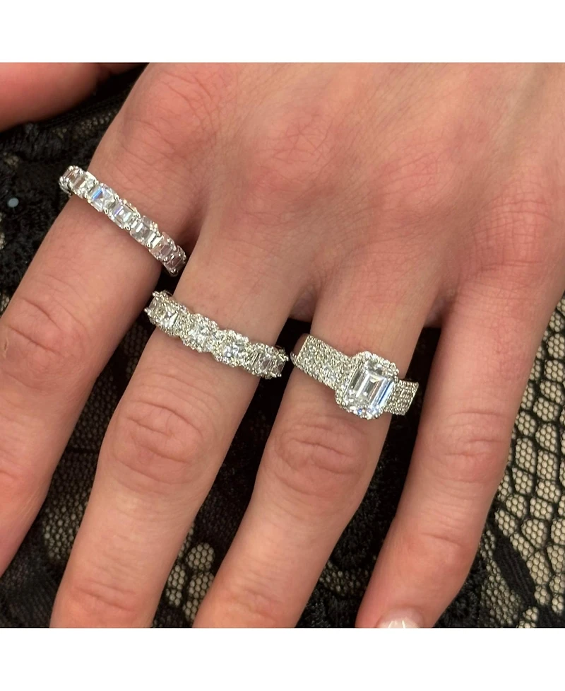 Suzy Levian Sterling Silver Cubic Zirconia Asscher Cut Eternity Band Ring