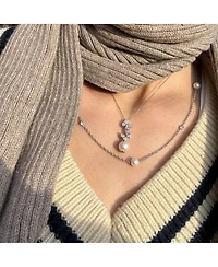 Suzy Levian Sterling Silver Pearl and White Sapphire Butterfly Pendant