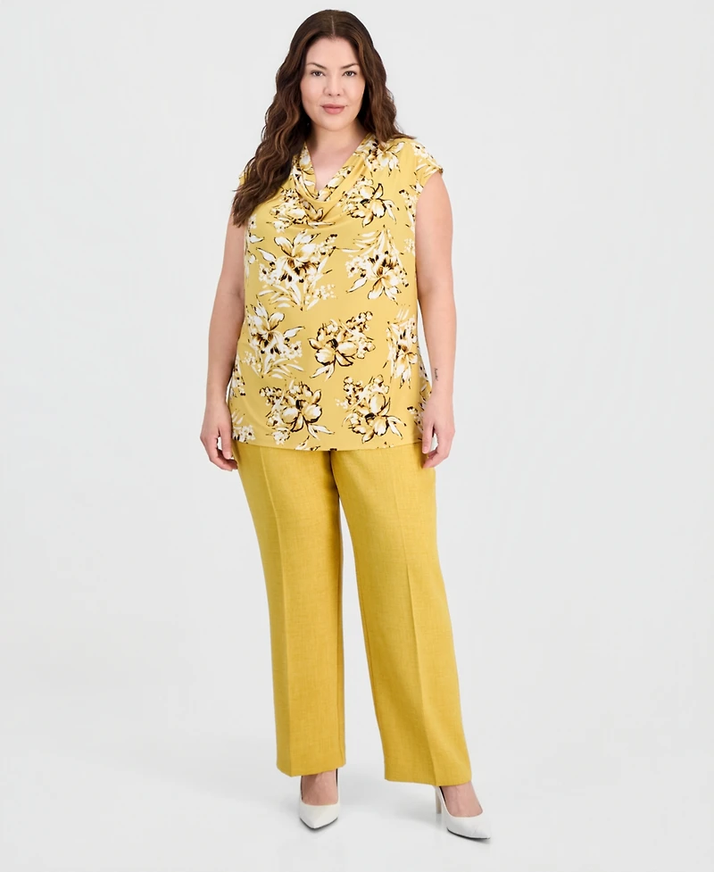 Kasper Plus Cowl-Neck Extended-Shoulder Top