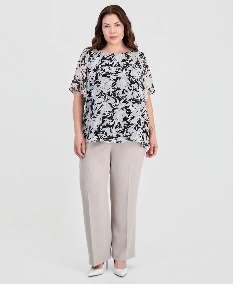 Kasper Plus Flutter-Sleeve Boat-Neck Top