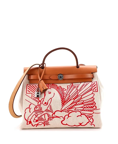 Pre-Owned HERMES 31 Herbag Zip Pegase Pop Toile and Leather